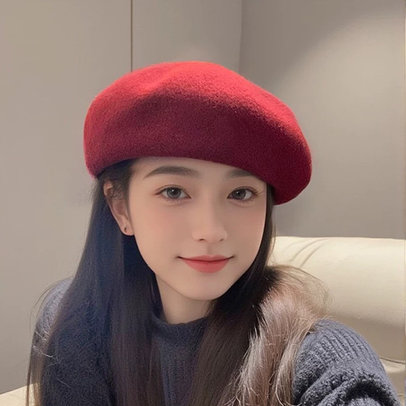 Beret French Wool - قبعة بيريه صوفية فرنسية كلاسيكية للنساء،